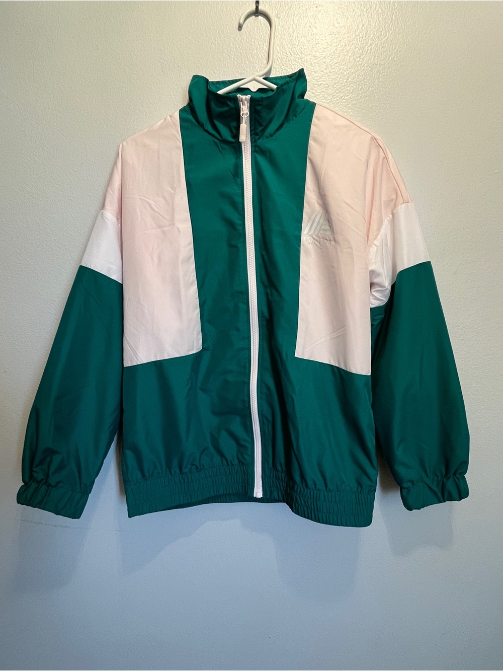 Aldi Women's Green and Light Pink Colorblock Windbreaker - Full Zip